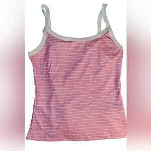 SHEIN Pink and White Striped Women's Tank Top Size Medium